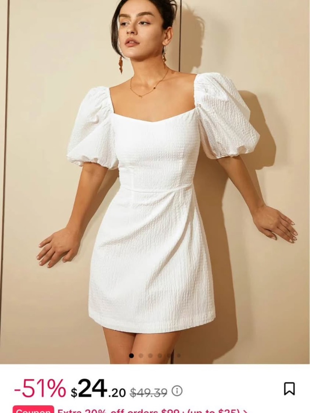 White Puff Sleeve Mini Engagement Dress - Picture 4 of 4